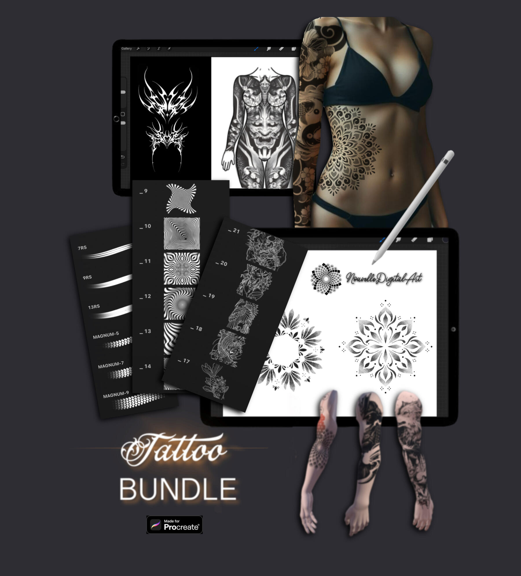 female body PNG tattoo mockup for Procreate design showcase — modelo femenino tatuajes