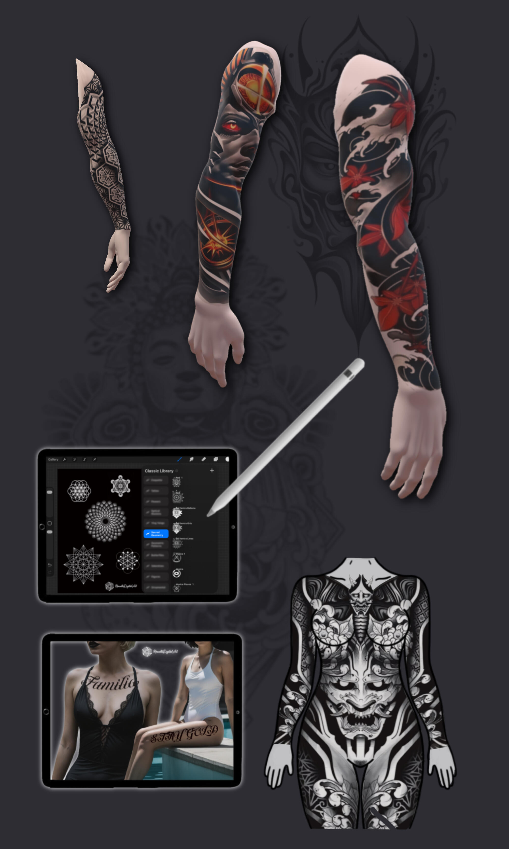 3D leg model for tattoo mockups in Procreate — modelo 3D de pierna para tatuaje